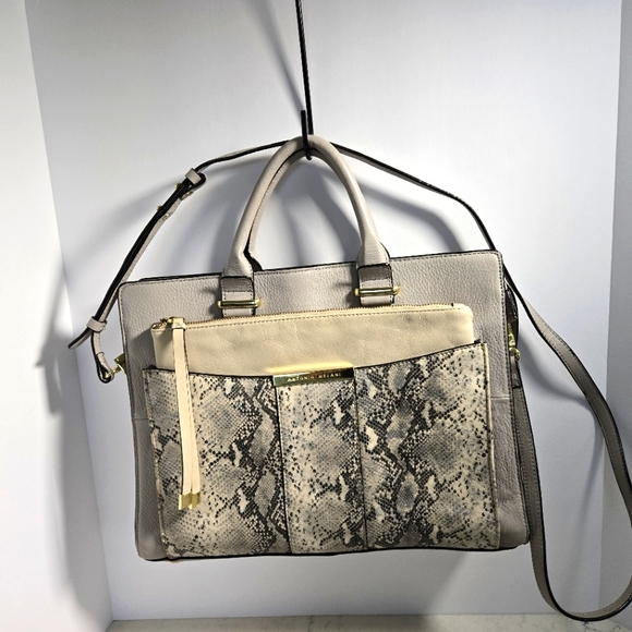 Antonio Melani Leather Laptop Tote Purse in Snakeskin Print & Matching Clutch - Picture 1 of 11